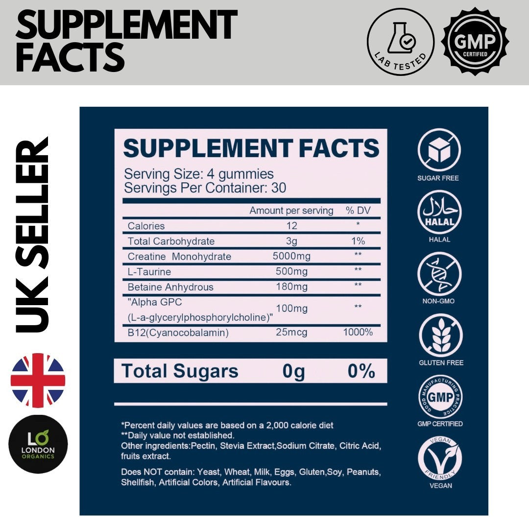 Creatine Monohydrate Gummies 5000Mg – Muscle Growth, Strength, Energy, UK Seller