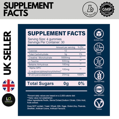 Creatine Monohydrate Gummies 5000Mg – Muscle Growth, Strength, Energy, UK Seller